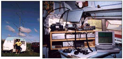 une station de radioamateur compacte.. en op�ration au mois d'ao�t durant le --UHF contest-- QST, Juin 2000